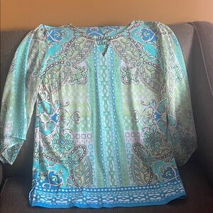 JM Collection Paisley Blouse - Aqua and Lime